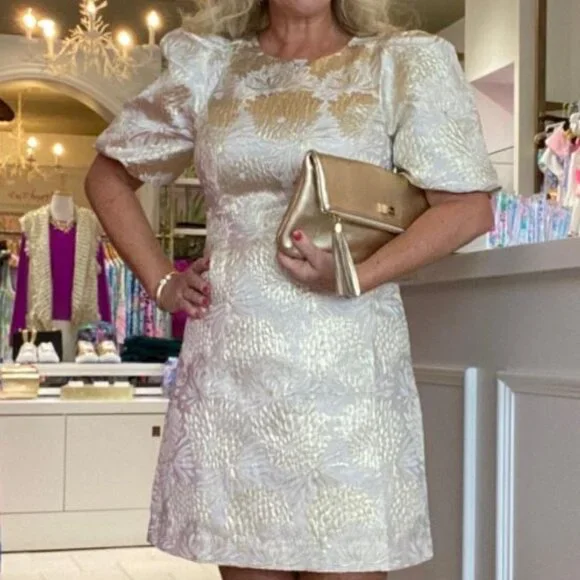 Lilly Pulitzer Ailani Dress Gold Metallic Shift - Size 12 - NWT - MSP $278 - Picture 13 of 14